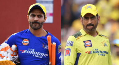 Fan Jadeja poses in front of CSK captain and legend MS Dhonis Ranchi house
