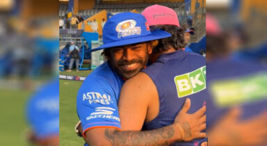 Brothers in arms! Lasith Malinga meets skipper Kumar Sangakkara ahead of MI vs RR clash
