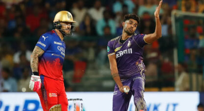 Harshit 1 Faf 0: du Plessis overly ambitious scoop hands KKR their first wicket
