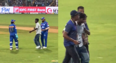 Watch: Rohit Sharma startled as fan breaches Wankhede security to hug ex MI skipper