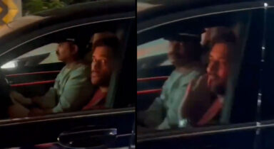 MS Dhoni makes a young fans day with a friendly wave during Chennai drive