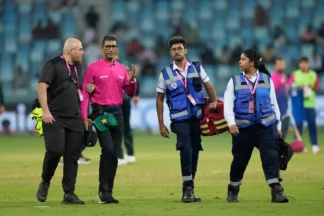 Not player but umpire Ruchira Palliyaguruge retires hurt in PAK vs UAE, courtesy Mohammad Haris