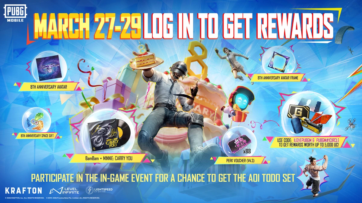 PUBG MOBILE 8th Anniversary: Exclusive Rewards, and Free Codes!