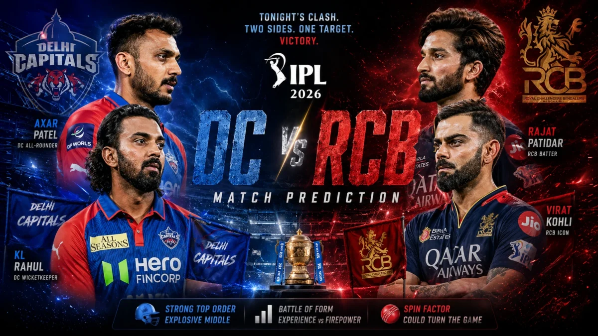 DC vs RCB Match Prediction: Who will win today’s IPL 2026 match between Delhi Capitals & Royal Challengers Bengaluru?