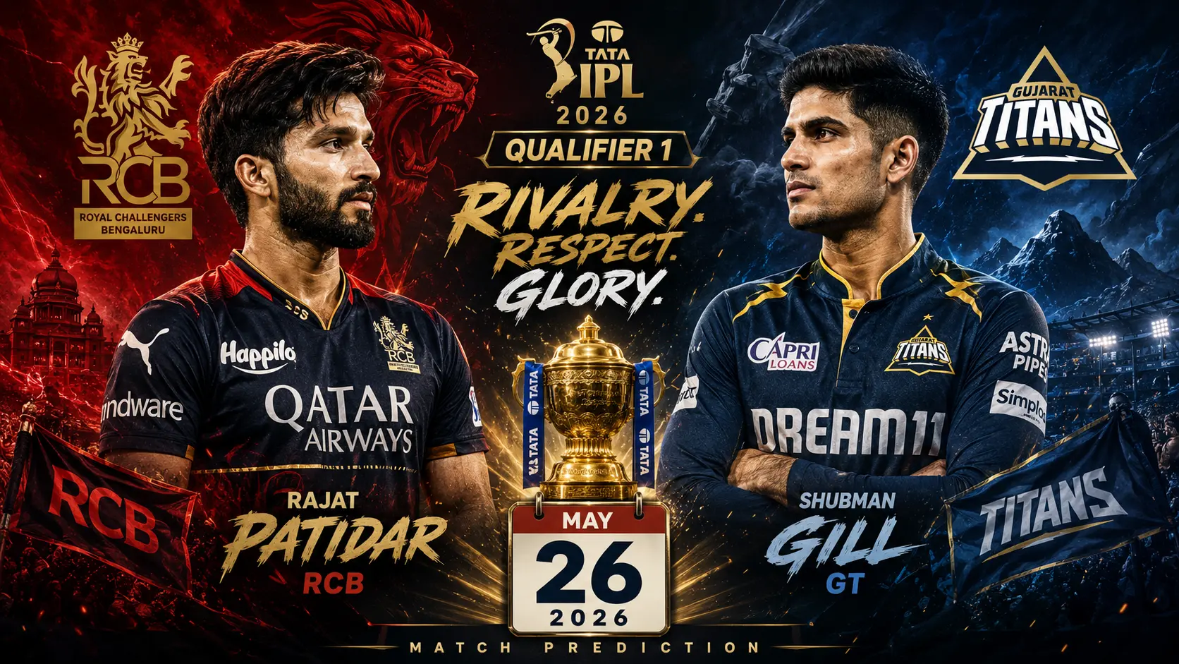 IPL 2026 Qualifier 1: RCB vs GT match prediction – Who will win todays match between Royal Challengers Bengaluru & Gujarat Titans?